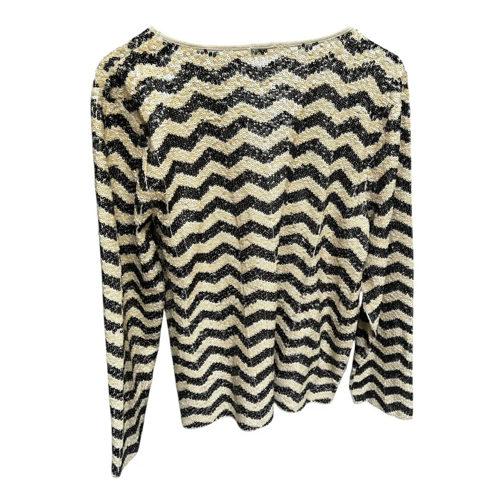 J. Crew Zip Zap Sequin White Cream and Black Top Size Xl Retail $138